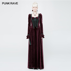 WQ-360 Victorian Stretch Dark Embossing Solid Color Velvet Gothic Dress?-??Punk Rave Clothing