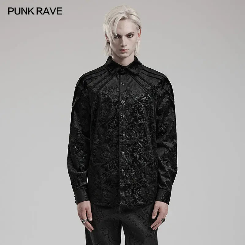 Exquisite Hand-Sewn Buckle WY-1571CCM Pleats Shoulders Embossed Pattern Goth Shirt?-??Punk Rave Clothing