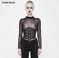 WS-263 PUNK RAVE leather black girdles corset?-??Punk Rave Clothing