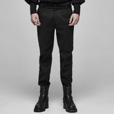 WK-403XCM Gothic Pants Elegant Textured Slim Fit Trousers Black