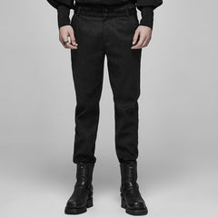 WK-403XCM Gothic Pants Elegant Textured Slim Fit Trousers Black