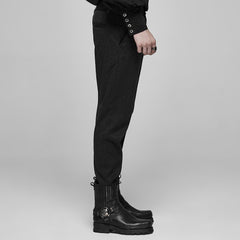 WK-403XCM Gothic Pants Elegant Textured Slim Fit Trousers Black