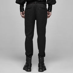 WK-403XCM Gothic Pants Elegant Textured Slim Fit Trousers Black