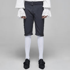 WK-405XDM Vintage Lace-Up Grey Punk Pants Knee-Length Buttons?-??Punk Rave Clothing