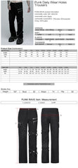 WK-494XCM Edgy Black Hole-Punctured Punk Pants with Zipper Accents?-??Punk Rave Clothing