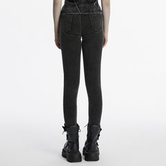 OK-686NCF Gothic Moto Style Ribbed Punk Pants for Edgy Fashion