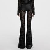 OK-696XCF Gothic Lace Flare Punk Pants with Intricate Cross Pattern