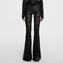 OK-696XCF Gothic Lace Flare Punk Pants with Intricate Cross Pattern