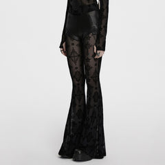 OK-696XCF Gothic Lace Flare Punk Pants with Intricate Cross Pattern
