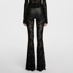 OK-696XCF Gothic Lace Flare Punk Pants with Intricate Cross Pattern
