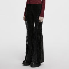 OK-698XCF Fringed Velvet Flare Punk Pants Gothic Fashion Statement