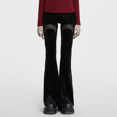 OK-700DQF Velvet Flare Punk Pants with Mesh Knee Cutouts