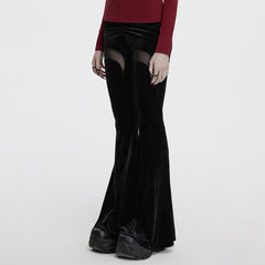 OK-700DQF Velvet Flare Punk Pants with Mesh Knee Cutouts