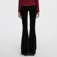 OK-700DQF Velvet Flare Punk Pants with Mesh Knee Cutouts