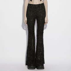 OK-726XCF Gothic Lace Flare Pants Vintage Embroidered Bell Bottoms
