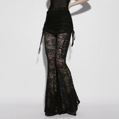 OK-783DDF Gothic Lace Flare Pants Elegant Black Mesh Design