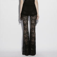 OK-783DDF Gothic Lace Flare Pants Elegant Black Mesh Design