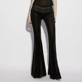 OK-788XCF Velvet Lace Flare Gothic Pants High Waist Black Trousers