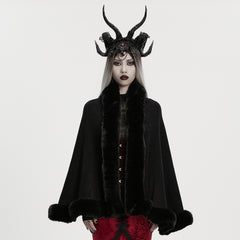 OM-091HMF Luxurious Faux Fur Trimmed Gothic Coat with Embroidered Detail Gothic Coat Vintage Fur Trimmed Embroidered Cape Cloak