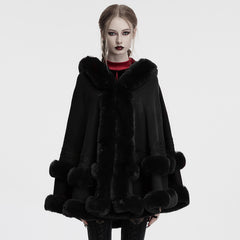 OM-092HMF Luxurious Faux Fur Trimmed Gothic Cape Coat Gothic Coat Hooded Cloak Faux Fur Trimmed Cape