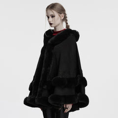 OM-092HMF Luxurious Faux Fur Trimmed Gothic Cape Coat Gothic Coat Hooded Cloak Faux Fur Trimmed Cape