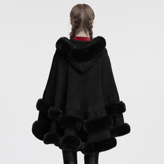 OM-092HMF Luxurious Faux Fur Trimmed Gothic Cape Coat Gothic Coat Hooded Cloak Faux Fur Trimmed Cape