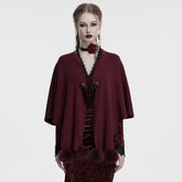 OM-094KMF Luxurious Gothic Coat Burgundy Cape with Black Lace Trim
