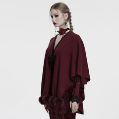 OM-094KMF Luxurious Gothic Coat Burgundy Cape with Black Lace Trim