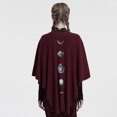 OM-094KMF Luxurious Gothic Coat Burgundy Cape with Black Lace Trim
