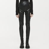 OPK-502PCF Black High-Waist Buckle Strap Punk Pants Leggings