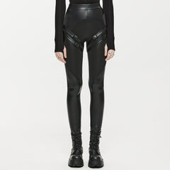 OPK-502PCF Black High-Waist Buckle Strap Punk Pants Leggings