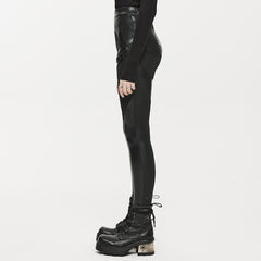 OPK-502PCF Black High-Waist Buckle Strap Punk Pants Leggings