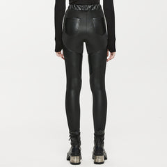 OPK-502PCF Black High-Waist Buckle Strap Punk Pants Leggings