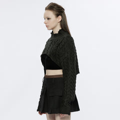 OPM-238TMF Dark Cable Knit Gothic Sweater Cropped Edgy Design