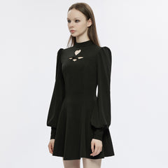 OPQ-1276LQF Gothic Dress Heart Cutout Long Sleeve Black Skater Style