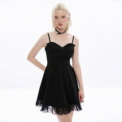 OPQ-1287LQF Gothic Black Bat Decor Layered Hem Punk Dress