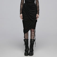 OPQ-1402BQF Versatile Ruched Black Punk Skirt with Adjustable Drawstrings