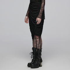 OPQ-1402BQF Versatile Ruched Black Punk Skirt with Adjustable Drawstrings