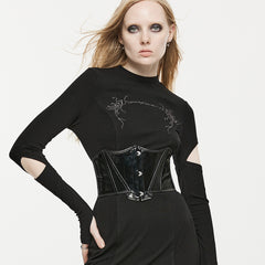 OPS-170DQF Black Leather Lace-Up Punk Corset Waist Cincher Bustier Top Sleek Black Punk Corset Shiny PVC Lace Up Design