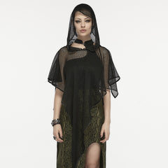 OPS-295WJF Gothic Accessories Oversized Mesh Hooded Cape Poncho Draped Design
