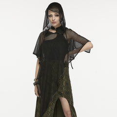 OPS-295WJF Gothic Accessories Oversized Mesh Hooded Cape Poncho Draped Design