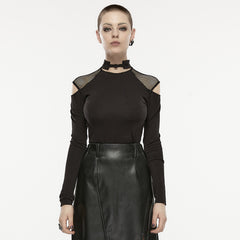 OPT-468DQF Edgy Mesh Cutout Long Sleeve Punk T-Shirts