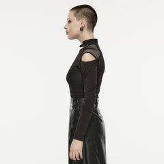 OPT-468DQF Edgy Mesh Cutout Long Sleeve Punk T-Shirts