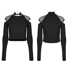 OPT-468DQF Edgy Mesh Cutout Long Sleeve Punk T-Shirts
