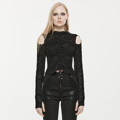 OPT-748DQF Gothic Chic Black Ruched Cutout Long Sleeve Punk Shirt