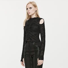 OPT-748DQF Gothic Chic Black Ruched Cutout Long Sleeve Punk Shirt