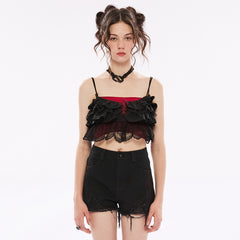OPT-775DDF Edgy Lace Ruffle Crop Punk Shirts Gothic Style Top Edgy Ruffled Lace Crop Top Punk Shirts Fashion Statement