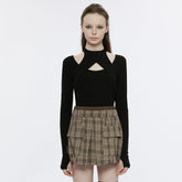 OPT-803TCF Chic Cutout Punk T-Shirt Cross Hollow Long Sleeve?-??Punk Rave Clothing