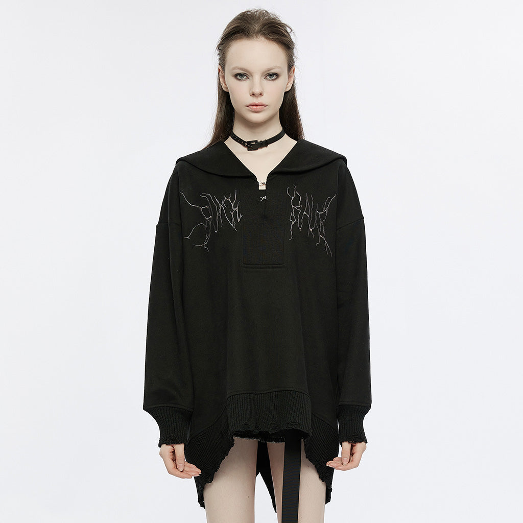 OPT-805WYF Sailor Neck Asymmetric Punk Sweater with Embroidered Accents?-??Punk Rave Clothing