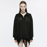 OPT-805WYF Sailor Neck Asymmetric Punk Sweater with Embroidered Accents?-??Punk Rave Clothing